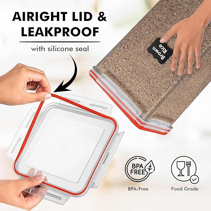 WHITE FEATHER SUPPLIES 2 PC [6.5L / 220 Oz] Large Flour Sugar Storage Containers - Leak Proof, BPA Free, Clear Plastic Food Storage Containers with Lids Airtight - Bulk Storage for Kitchen and Pantry