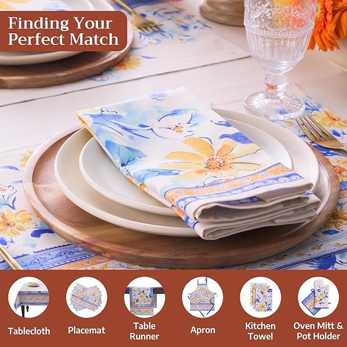 Maison d' Hermine Cloth Napkins Set of 4 100% Cotton Everyday Reusable Square Napkins Cloth Washable Dinner Party Wedding Restaurant Gifts for Mothers Day Spring/Summer (Girassol, 20" x 20")