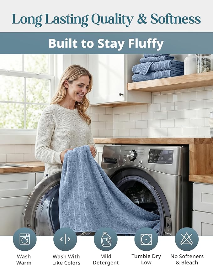 Casa Platino Premium Cotton Bath Towel 12 Piece Set - Super Soft, Quick Dry & Absorbent - 4 Bath, 4 Washcloths, 4 Hand Towels for Bathroom - Hotel Quality & Suitable for Family - Cerulean Blue