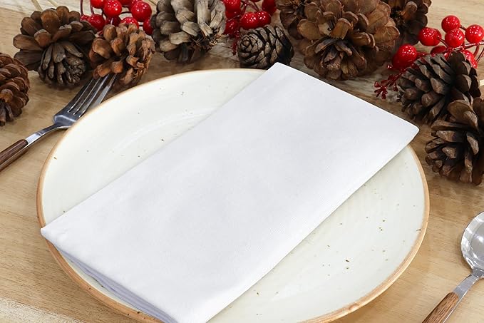 PurpleEssences Set of 6 Cloth Dinner Napkins 100% Cotton 18x18 Inch - Soft Durable Washable - Ideal for Farmhouse Party Spring Easter Summer - Perfect Everyday Use Table Linen - White