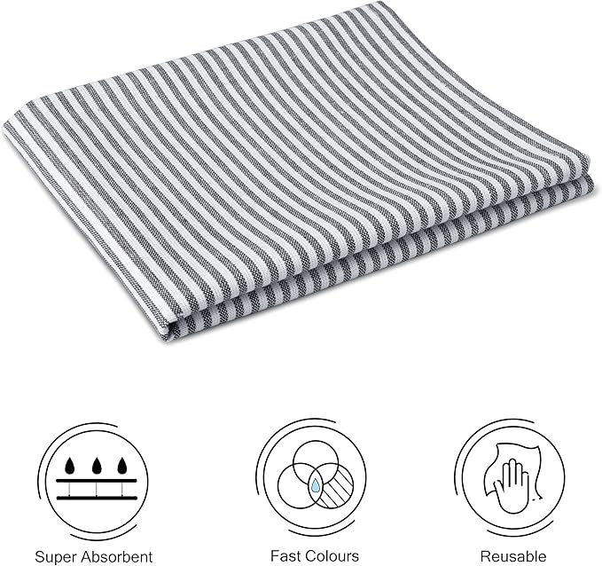 Encasa XO Cotton Kitchen Towel Set | Hand and Tea Cloth for Cleaning & Quick Drying, X-Large 28"x18" (Pack of 4) Highly Absorbent - Ticking Navy Blue