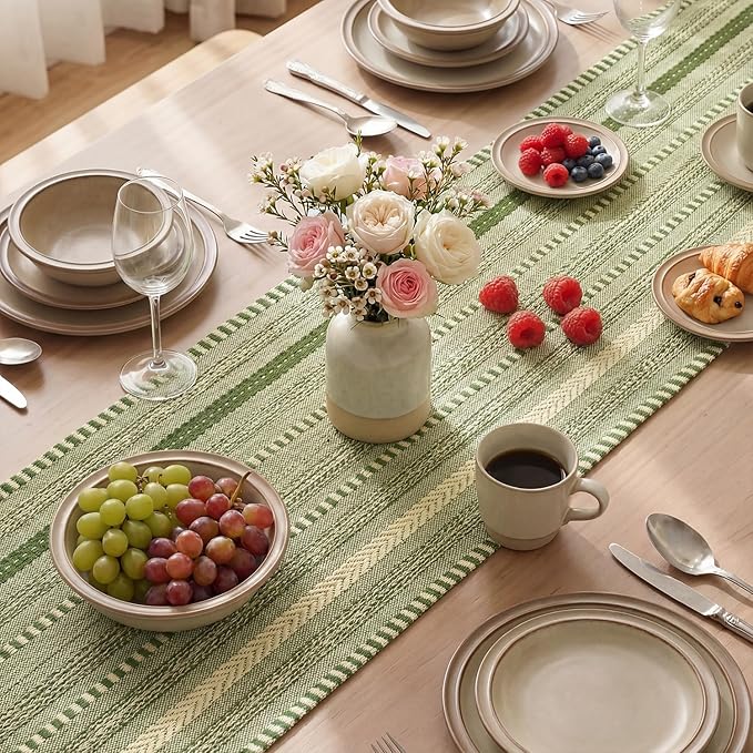 Artoid Mode Army Green Farmhouse Woven Table Runner, Seasonal Holiday Rustic Kitchen Dining Table Decoration for Home Party Decor 12x72 Inch