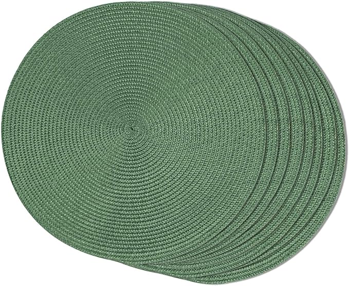 FunWheat Round Braided Placemats Set of 8 Place Mats for Dining Table Woven Washable Non-Slip Table Mats 15 Inch(Green,8pcs)