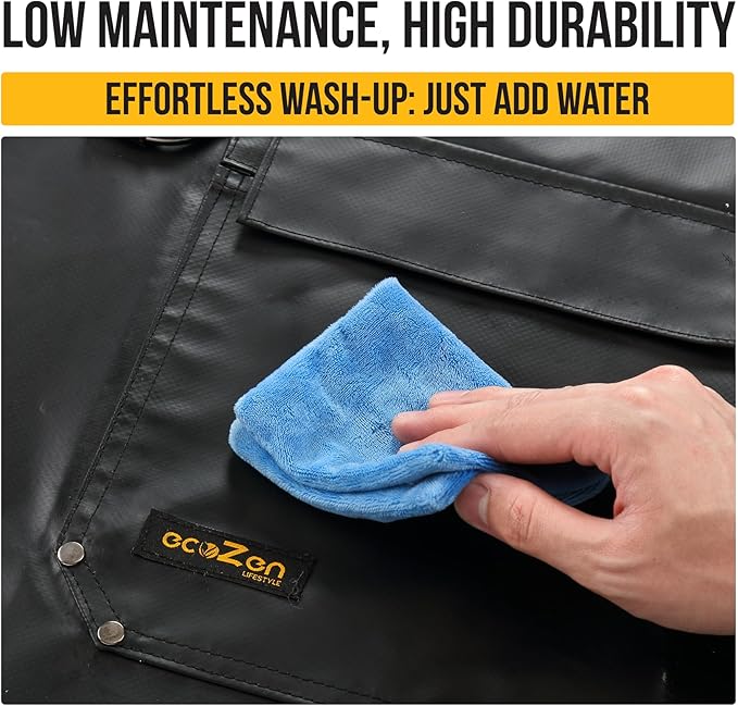 ecoZen Lifestyle Waterproof Apron for Men and Women - Carpenter, Woodworking, Dishwashing Black Rubber Vinyl Apron, Water and Oil Resistant Aprons