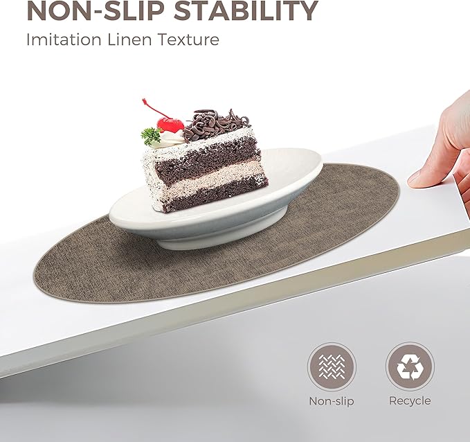 13" Round Placemats Set of 12, Reversible Faux Leather Heat Resistant Table Mats, 100% Waterproof Oilproof Wipeable Table Protective Placemats for Vinyl, Washable for Indoor (12, Dark Coffee)