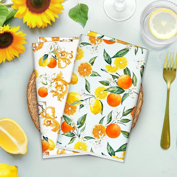 Summer Lemon Microfiber Kitchen Towels, Soft Absorbent Hand Towel 15.7 × 23.6 Inch, Thick Dish Cloth for Party Anniversary Holiday Decoration, Housewarming Gifts for Mom