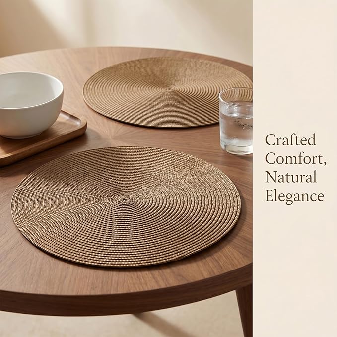 AHHFSMEI Round Placemats Set of 8 Heat Resistant Washable Non-Slip Woven Braided Table Mats for Dining Table Kitchen & Home Decor (Brown,8)