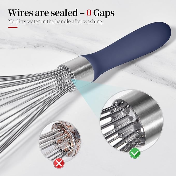 12inch Kitchen Wire Whisk, 18/10 Stainless Steel Metal Balloon Wisk （Large, Midnight Blue）