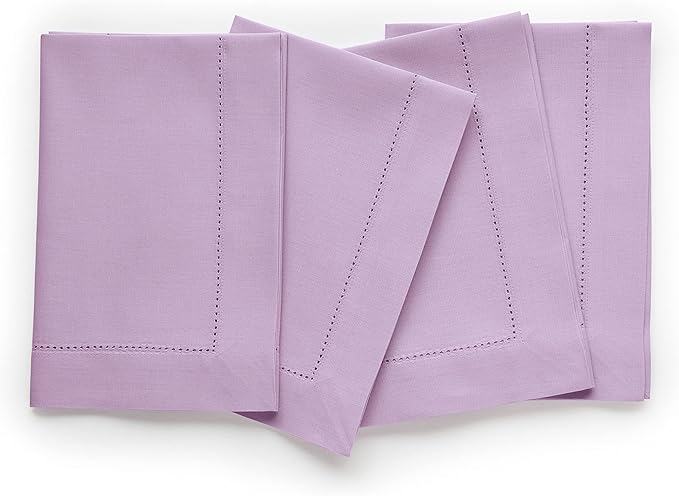 Solino Home Cloth Napkins Set of 4 - Cotton Linen Hemstitch Lavender Ice Dinner Napkins 20 x 20 Inch for Mothers Day, Spring, Summer - Handcrafted and Machine Washable
