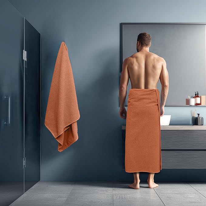 COTTON CRAFT Waffle Bath Sheets - Luxurious 2 Pack Euro Spa Waffle Weave Bath Sheet - Large 100% Ringspun Cotton Bath Towels - Absorbent Quick Dry Bathroom Towel Set - Oversized 35 x 70 inches - Mocha