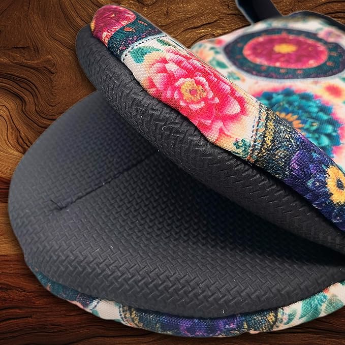Boho Floral Oven Mitts, High Heat Resistant Kitchen Oven Gloves, Mini Silicone Oven Mitts, Non-Slip Grip Surfaces and Hanging Loop for Grilling, Baking, Cooking and Microwave, Gift