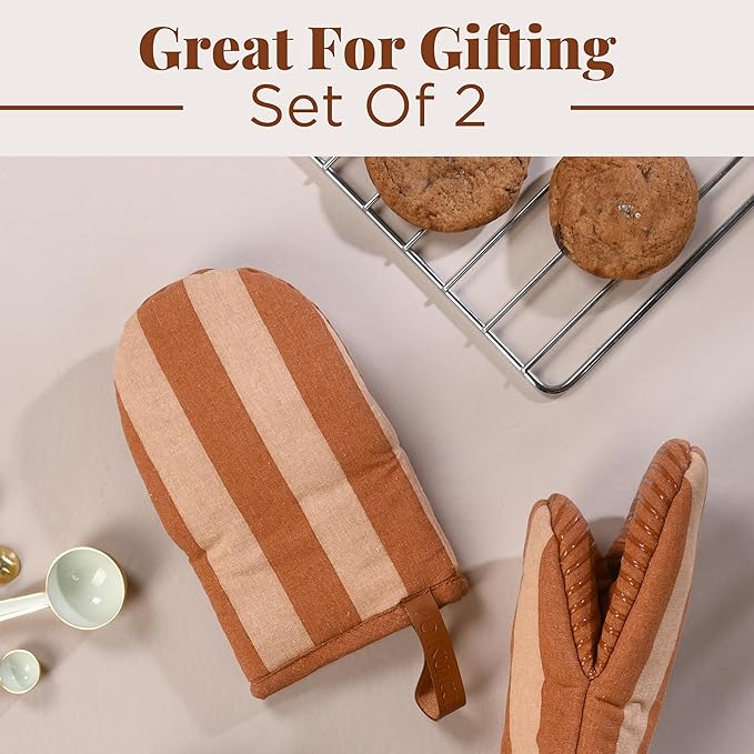 Folkulture Oven Mitts - Set of 2 (5.75"x9") | Oven Mitts with Hanging Loop for Cooking Gifts for Women, Kitchen Decor| 100% Cotton, Silicone Heat Resistant Mini Mitts - House Warming Gifts New Home