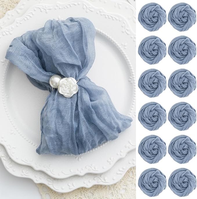 60 Pack Dusty Blue Cheesecloth Napkins Washable 21x21 Inches Dusty Blue Cloth Napkins Set of 60 Bridal Baby Shower Dinner Table Napkins for Wedding Rustic Boho Cotton Gauze Summer Party Table Decor