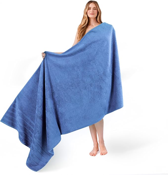 American Soft Linen 35x70 Jumbo Large Bath Towel, 600 GSM 100% Cotton Turkish Bath Sheet, Oversized Luxury Bath Towel for Bathroom Beach and Pool, Electric Blue