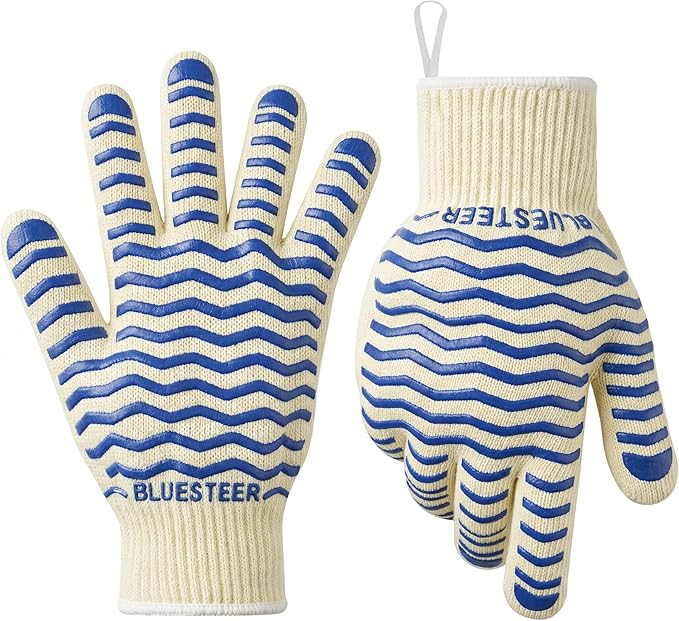 Oven Gloves 932°F Heat Resistant Oven Mitts with Fingers, Heat Proof BBQ Grill Gloves Silicone Grip Fireproof Gloves for Kitchen Cooking Grilling Baking