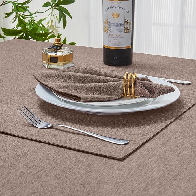 Cloth Napkin Set of 8 Square Washable Reusable Linen Fabric Polyester for Kitchen Dinner Dining Restaurants Wedding Party Banquet Table(Mocha/17x17 Inch)