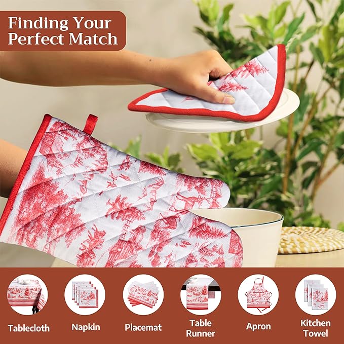 Maison d' Hermine Pot Holders Set 100% Cotton Heat Resistant Potholders 8" x 8" Hot Pads with Loop for Thanksgiving Christmas Decorations BBQ Cooking Baking Handling Hot Pans (Pack of 2, Winter Jouy)