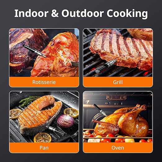 AIRMSEN Wireless Meat Thermometer, 500ft Long Range Cordless Meat Thermometer with Smart LCD Display Standalone Base, High Precision 5.4 Bluetooth with APP & Zirconia Ceramic Handle for BBQ Grill
