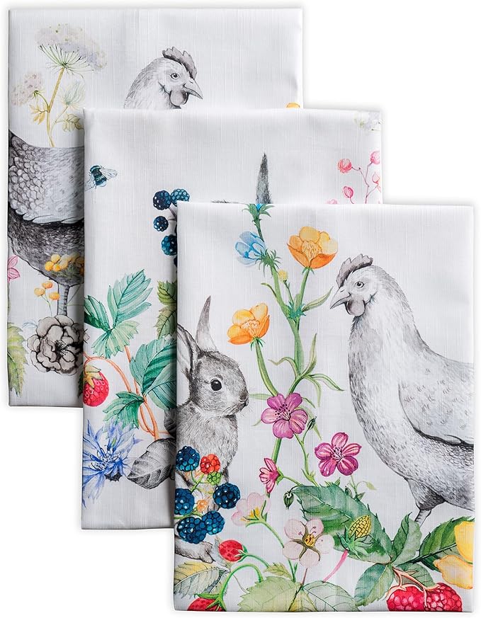 Maison d' Hermine Kitchen Towels Set of 3 100% Cotton 27.50" x 20" Reusable Cloth Tea Dish Towels Absorbent with Hanging Loop for Kitchen Gifts for Mothers Day Spring/Summer (Printemps)