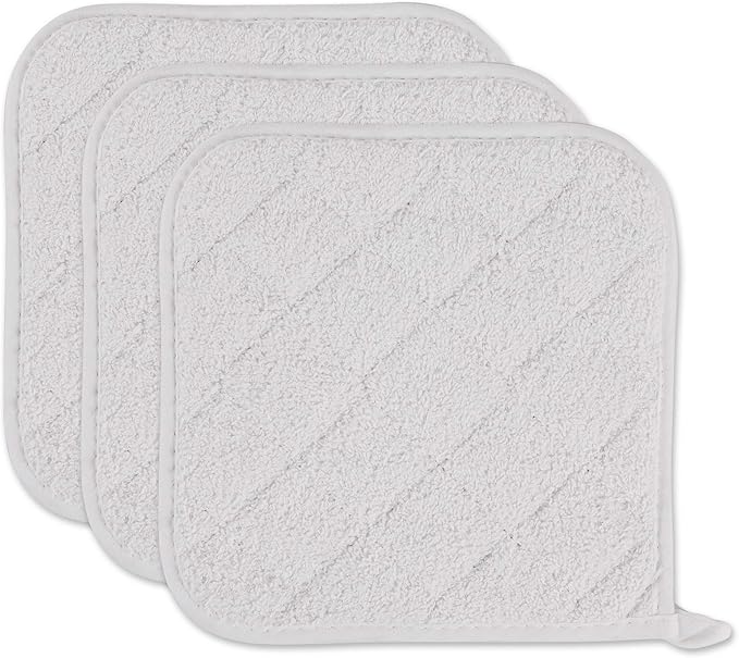 DII Basic Terry Collection Quilted 100% Cotton, Potholder, White, 3 Piece