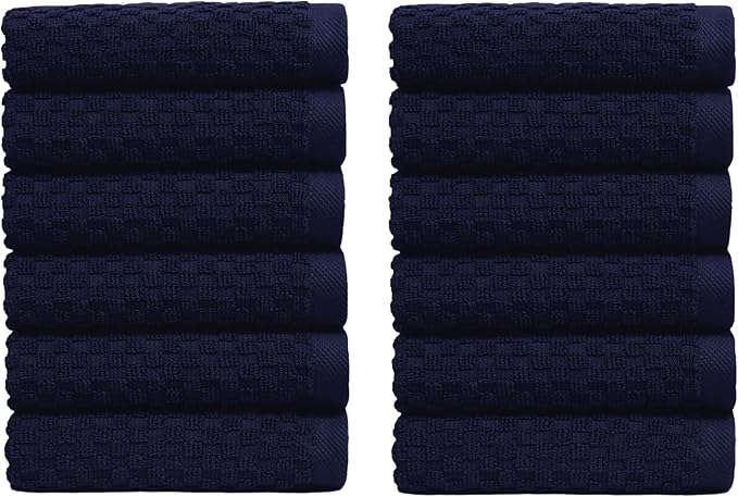 COTTON CRAFT Waffle Weave Wash Cloth - 12 Pack Luxurious Pure Ringspun Cotton Euro Spa Bathroom Face Towel - Absorbent Quick Dry Gym Shower Bath Kitchen Travel - 12x12 inches - Navy