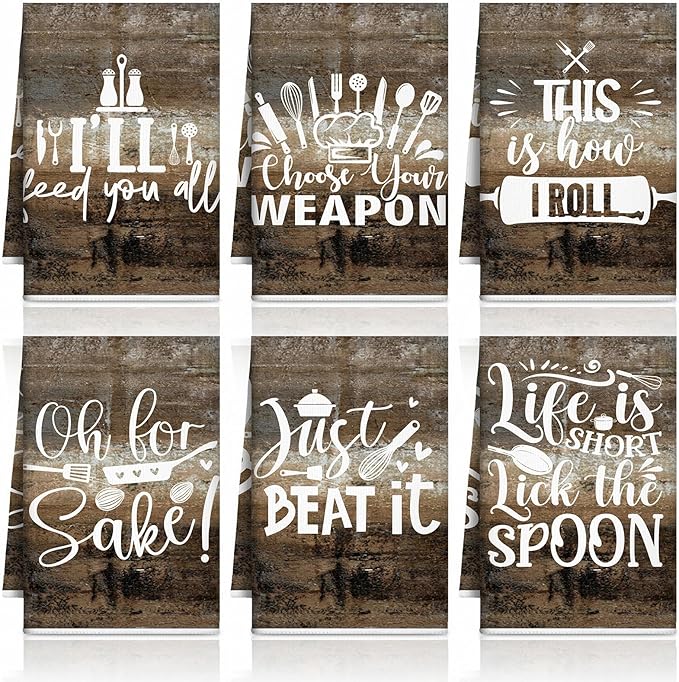 Bencailor 6 Pcs Chocolate Kitchen Towels Decorative Sets Dish Towels Absorbent Fast Drying Hand Tea Vintage Hanging Reusable Cleaning Dishcloths for Cooking Farmhouse Bathroom Accessory