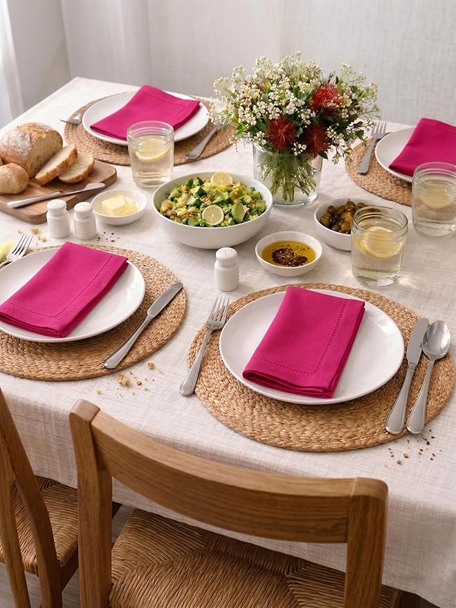 Palisa Hot Pink Cotton Napkins Set of 4 | Premium Hemstitch Detailing Cloth Dinner Napkins 18x18 Inch | Soft Washable & Reusable Table Napkins for Everyday Use Weddings Parties Restaurants & Hotels
