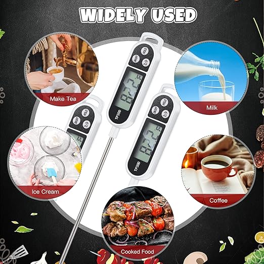 Copkim 6 Pcs Instant Read Meat Thermometer with Long Probe 9.65 Inch Kitchen Cooking Food Candy Waterproof Digital Thermometer for BBQ Water Milk Yogurt Liquid Cooking(White)