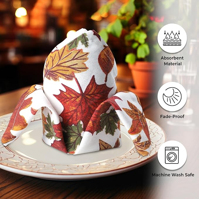 Urban Villa Cloth Napkins Set of 12 (20x20)100% Cotton Napkins Cloth Washable Durable Reusable Absorbent Table Dinner Napkins Cloth for Farmhouse Party Hotel Lunch Restaurant Everyday Use-Leaves Print