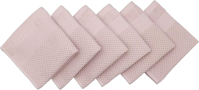 Mia'sDream Cotton Dish Cloths Kitchen Dish Rags, Waffle Weave Dish Towels, Soft and Absorbent Kitchen Hand Towels Washcloths, 12inchx12inch 6 Pack (Pink)