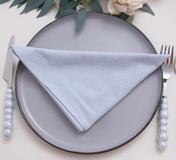 Cotton Spring Easter Cloth Napkins Set of 12, 16’’x16’’, Dinner Cloth Napkins Washable Bulk with Hemmed Edges, for Hotel Restaurant, Wedding Birthday Party (Light Blue)