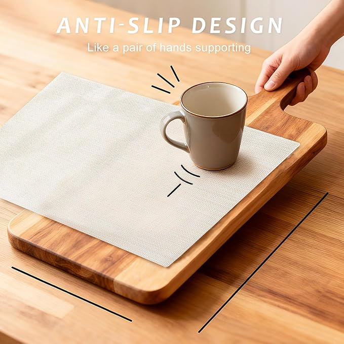 Durable Vinyl Placemats Set of 4, Non-Slip for Dining Table Mat, Heat Resistant Place Mats, Washable Anti-Slip PVC Easy to Clean Wipeable Premium Plastic Mats for Kitchen Beige