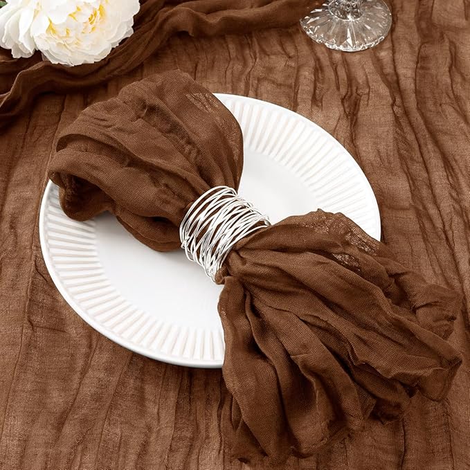 DeZerlor 100 Pack Brown Cheesecloth Napkins Tan Spring Cloth Napkins Set of 100 Marron Dinner Napkins Bulk 21x21 Inches for Wedding Bridal Shower Baby Shower Parties