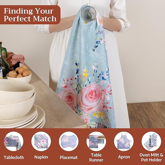 Maison d' Hermine Kitchen Towels Set of 3 100% Cotton 27.50" x 20" Reusable Cloth Tea Dish Towels Absorbent with Hanging Loop for Gifts for Mothers Day Spring/Summer (Sweet Rose Lavender - Lush)