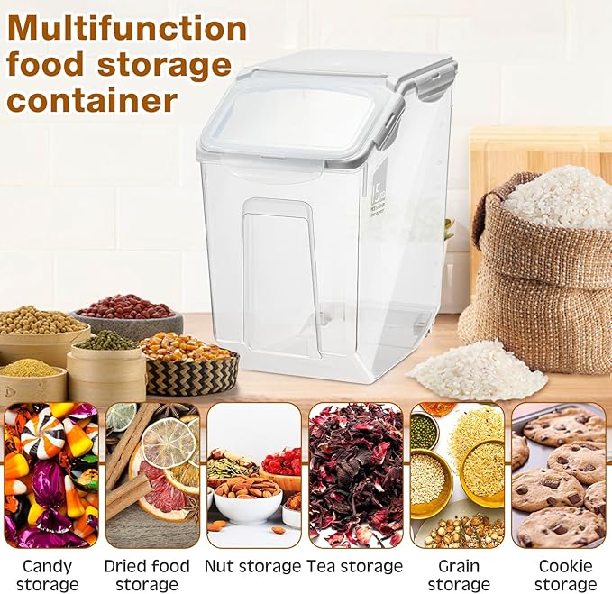 Umigy 4 Pack Rice Storage Container With Wheels Plastic Airtight Lid Flour Container Bin for Dog Pet Cereal Grain Dry Food, 15 Liter / 30 lbs