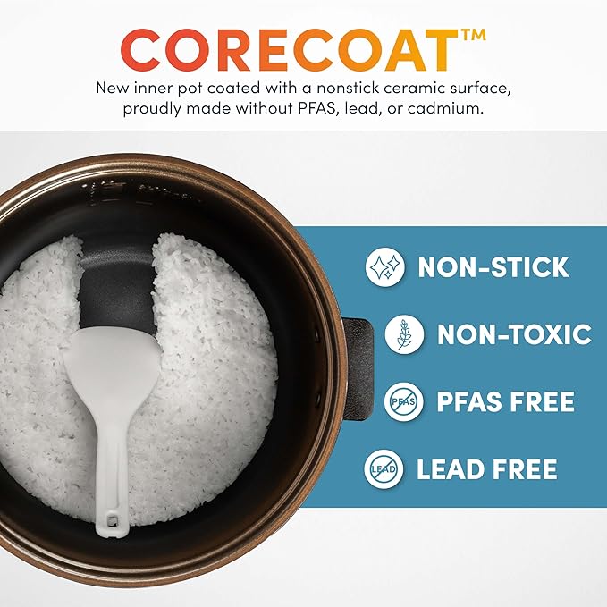 AROMA® 20-Cup Slow Cook Rice Cooker and Brown Rice Cooker with Lift-Out Pot Handles and Silicone Storage Lid — PFAS-Free CoreCoat™ Ceramic