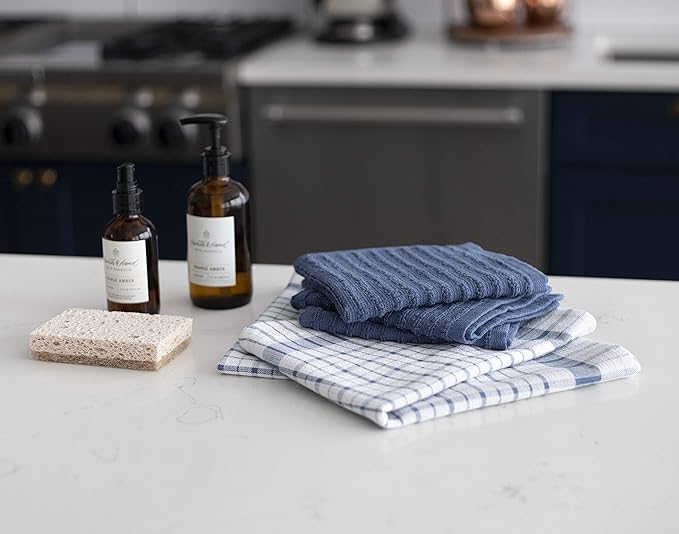 Ritz Royale Collection 100% Combed Terry Cotton, Highly Absorbent, Kitchen Dish Cloth Set, 13-3/4" x 12", 3-Pack, Solid, Federal Blue