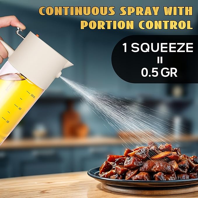 Costop Oil Sprayer for Cooking, 2025 Large Advanced Olive Oil Dispenser Bottle,500ml/17oz Glass Olive Oil Sprayer,2 in 1 Even Spray with Portion Control for Kitchen, Air Fryer, Salad, BBQ - White