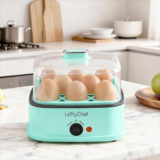 8-in-1 Electric Egg Cooker for Soft, Medium, Hard boiled eggs, Auto Shut-Off Compact Egg Bite Maker, Dishwasher Safe Rapid Egg Steamer for Poached & Scrambled Eggs, Omelets, Blue