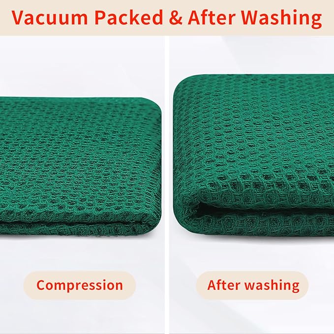 Homaxy 100% Cotton Waffle Weave Kitchen Dish Towels, Ultra Soft Absorbent Quick Drying Cleaning Towel, 13 x 28 Inches, 6-Pack, Dark Green