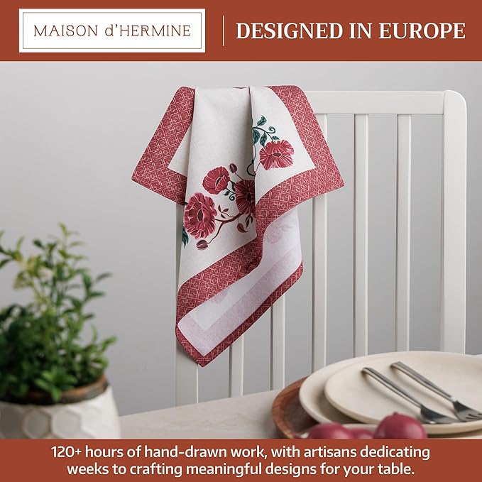 Maison d' Hermine Cloth Napkins Set of 4 100% Cotton Everyday Reusable Square Napkins Cloth Washable Dinner Party Wedding Restaurant Gifts for Mothers Day Spring/Summer (Poppy, 18" x 18")