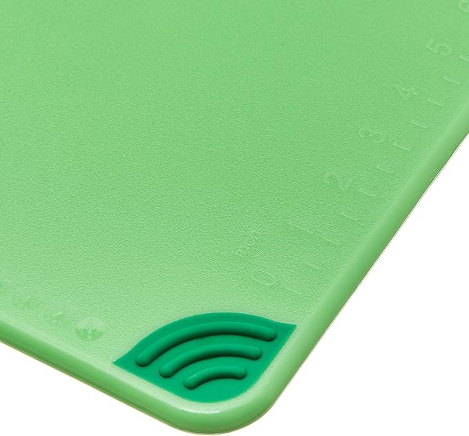 San Jamar Saf-T-Grip Plastic Cutting Board with Safety Hook, 12" x 18" x 0.5", Green (Pack of 2)