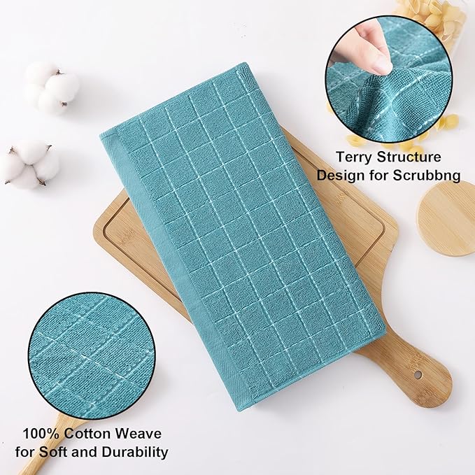 Homaxy 100% Cotton Terry Kitchen Dish Cloths, Ultra Soft and Absorbent Dish Towels for Kitchen, Suitable for Drying and Washing Dishes, 8 Pack, 12 x 12 Inches, Lake Blue