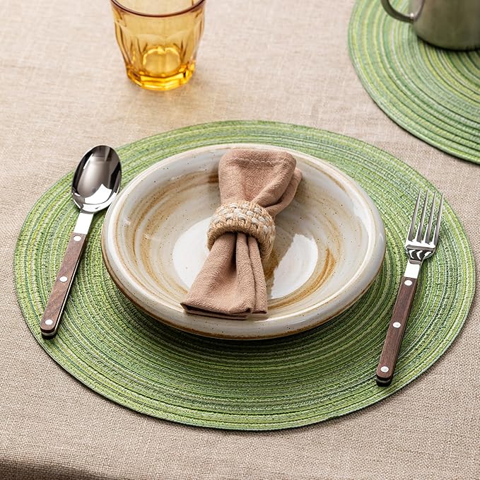 Round Placemats Set of 4 Woven Placemats Washable Braided Table Mats for Dining Table Heat Resistant Non-Slip Circle Place Mats(Green)