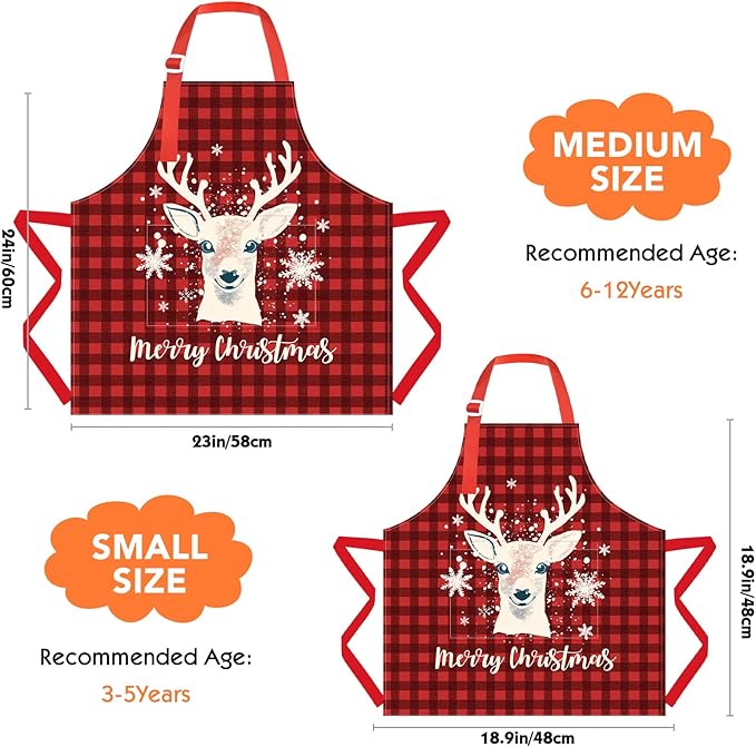 PASHOP 2 Pack Kids Christmas Apron Toddler Christmas Apron With Pockets for Kids Girls Boys Cooking Baking Painting