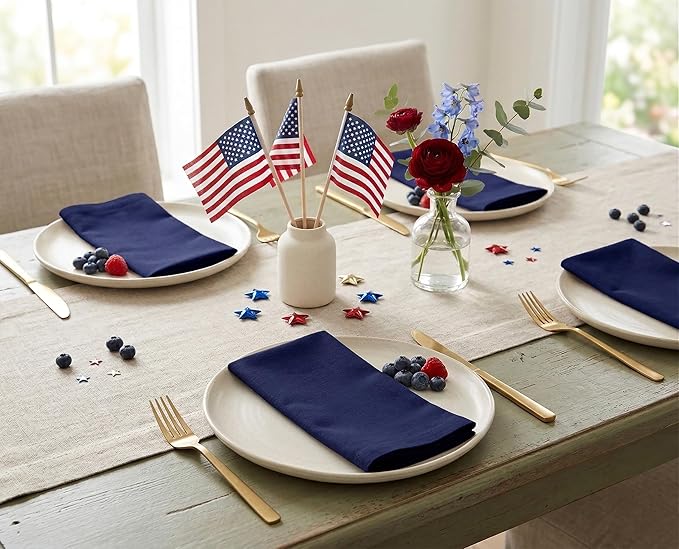 PurpleEssences Set of 12 Cloth Dinner Napkins 100% Cotton 18x18 Inch - Soft Durable Washable - Ideal for Farmhouse Party Spring Easter Summer - Perfect Everyday Use Table Linen - Navy Blue