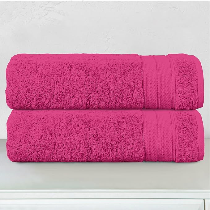 Elegant Comfort Three Line Popcorn Towel Set for Bathroom 27 x 54 inches, Premium Hotel Quality 2-Pack Bath Towels, 100% Turkish Cotton, Soft and Durable, Quick Dry and Highly Absorbent, Hot Pink
