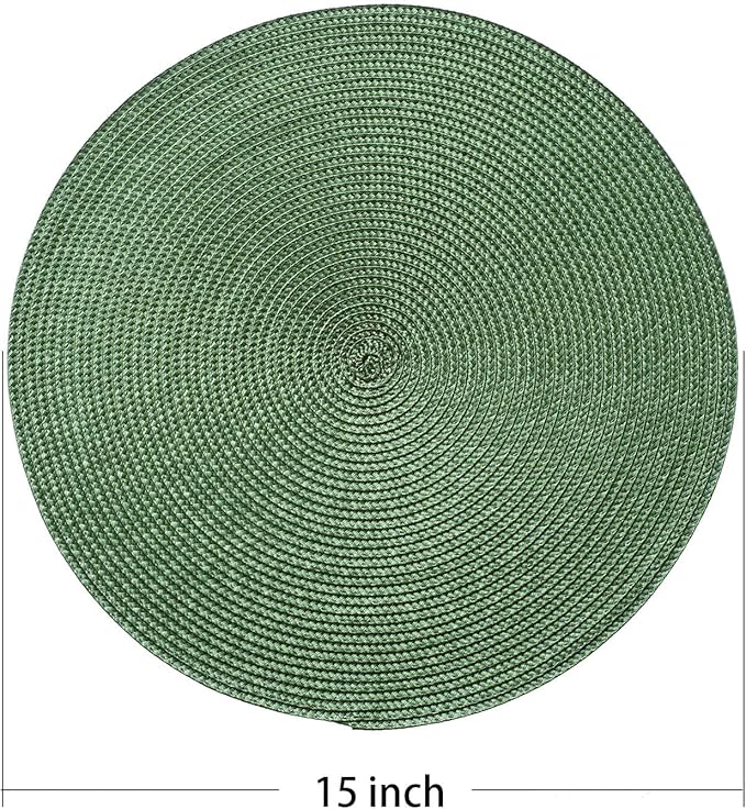 AHHFSMEI Round Placemats Set of 6 Heat Resistant Washable Non-Slip Woven Braided Table Mats for Dining Table Kitchen & Home Decor (Olive Green)