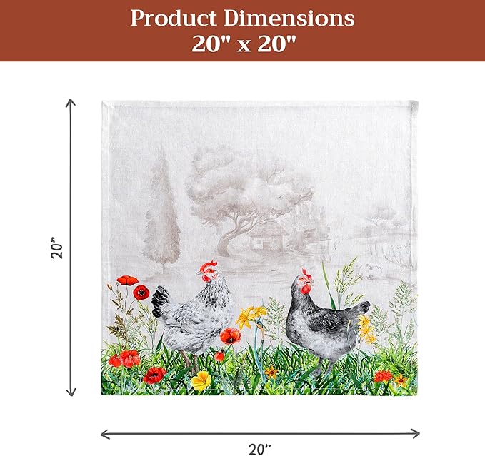 Maison d' Hermine Cloth Napkins Set of 4 100% Cotton Everyday Reusable Square Napkins Cloth Washable Dinner Party Wedding Restaurant Gifts for Mothers Day Spring/Summer (Basse Cour, 20" x 20")
