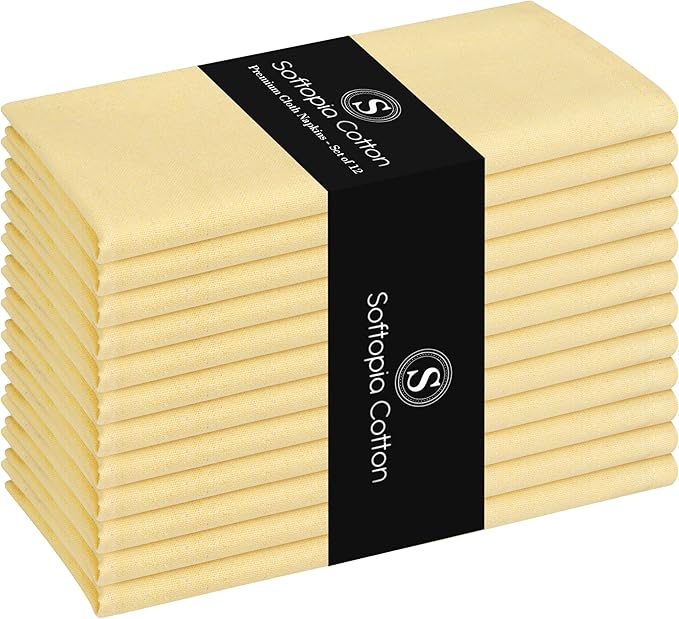 Pale Yellow Cloth Dinner Napkins 12 Pack, 17x17 Inches, 100% Cotton, Decorative Washable Cloth Napkin Set, Soft Premium Table Linen for Dining, Spring Buffet Parties, Easter Brunch